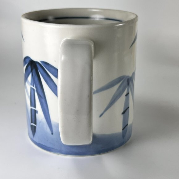 Vtg Bamboo Coffee Cup Mug Hand Painted Blue White Ceramic - Picture 3 of 10